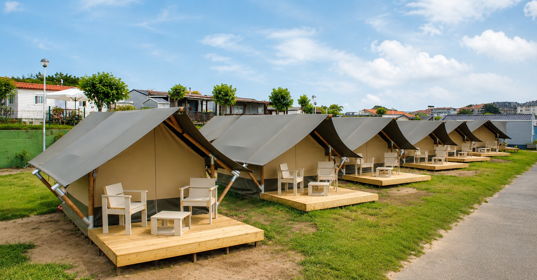 Zona glamping en Cantabria en Camping Derby Mola